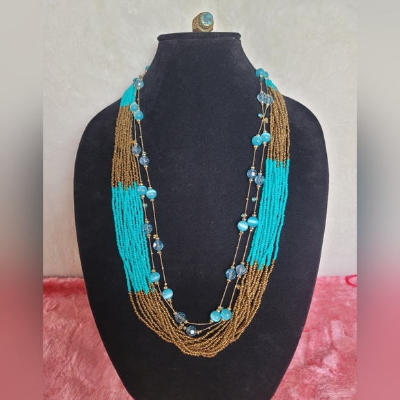 Long Blue Catseye Illusion Necklace - Vintage, Estate, 60", Versatile Styling - Picture 11 of 11